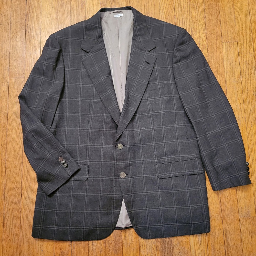 Brioni 44R Blazer Charcoal Grey‎ Windowpane Plaid Wool 2 Button AUGUSTO Preppy